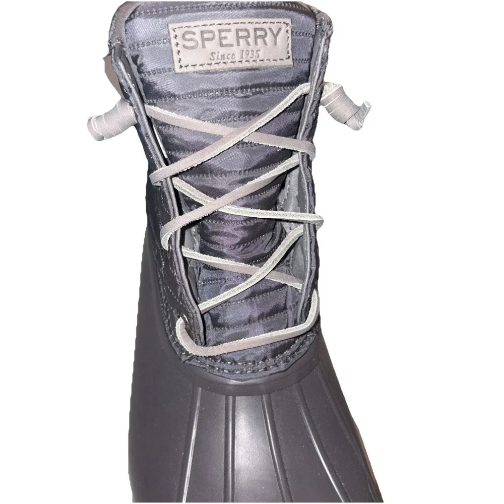 Sperry Saltwater‎ Duck Boots Metallic Silver Grey Rain Snow Women Sz 10
